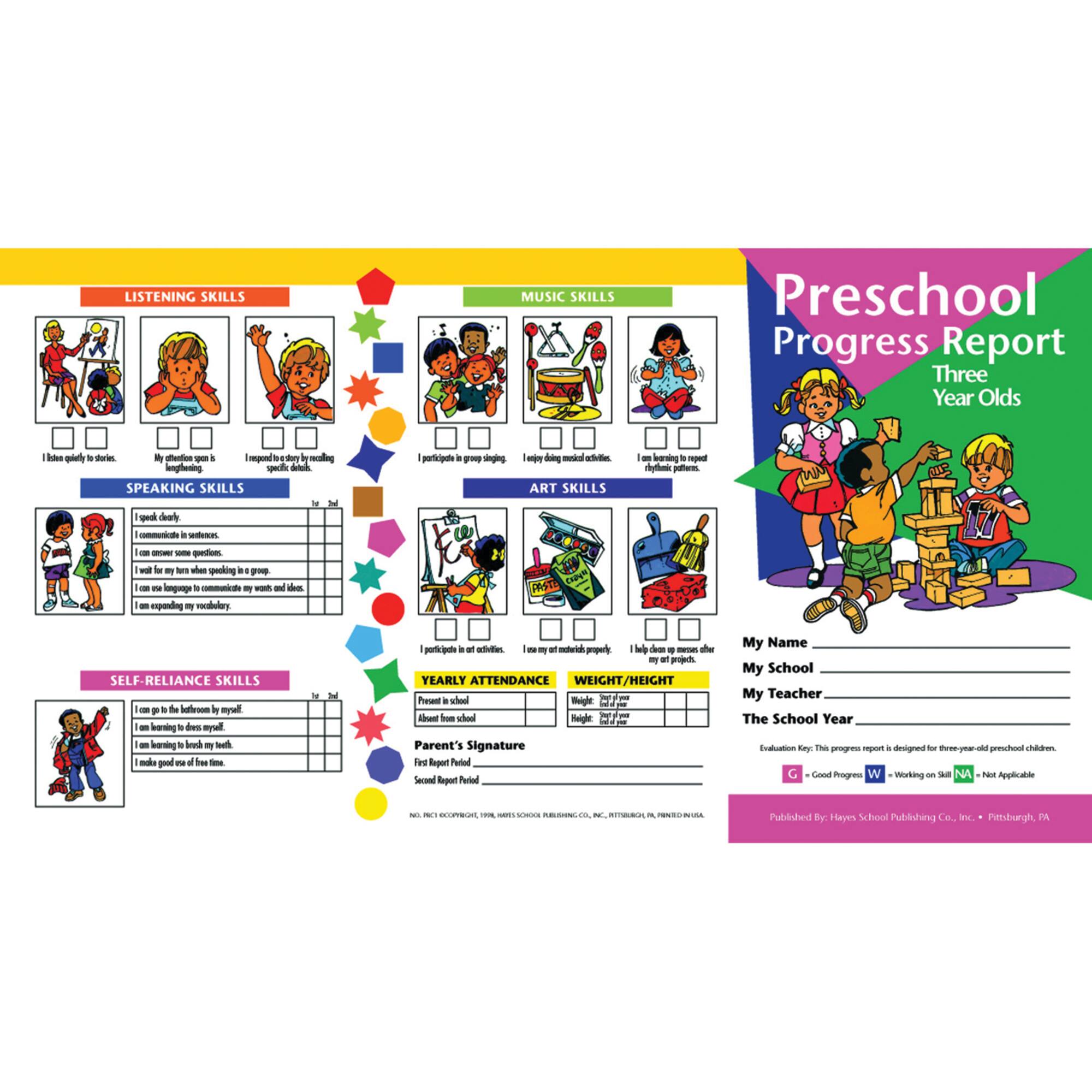 Preschool Progress Report For 3 Year Olds, 10 Per Pack, 6 Packs